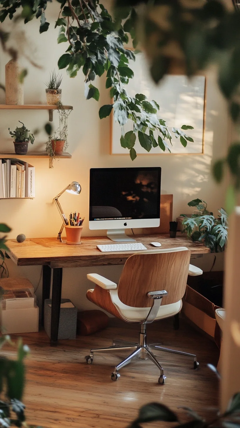 A Serene Workspace Oasis: Embrace Nature with This Leafy Decor Style