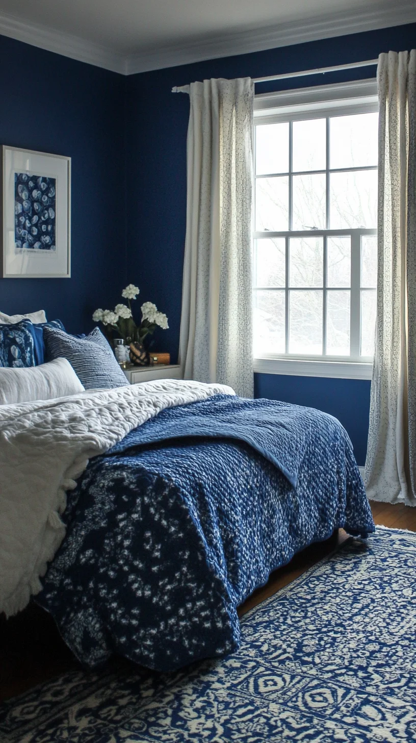 Cozy Elegance: Transform Your Bedroom with Rich Blue Tones and Textures