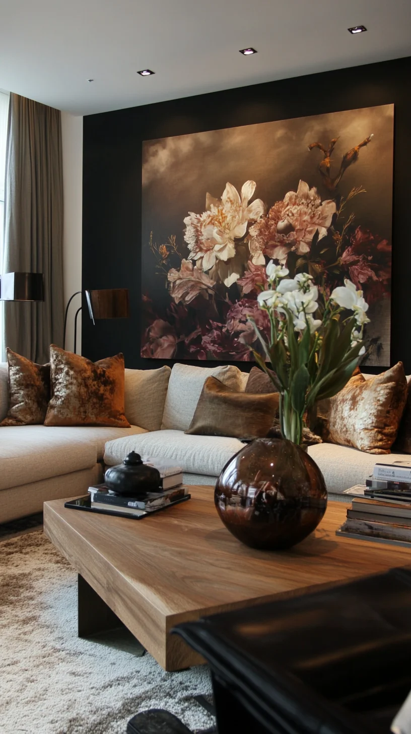 Elegant Floral Contrast: Transform Your Living Room with Stunning Artwork