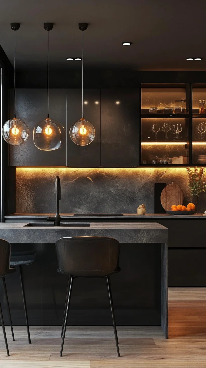 Elegant Minimalism: The Allure of a Sleek Black Kitchen with Ambient Lighting