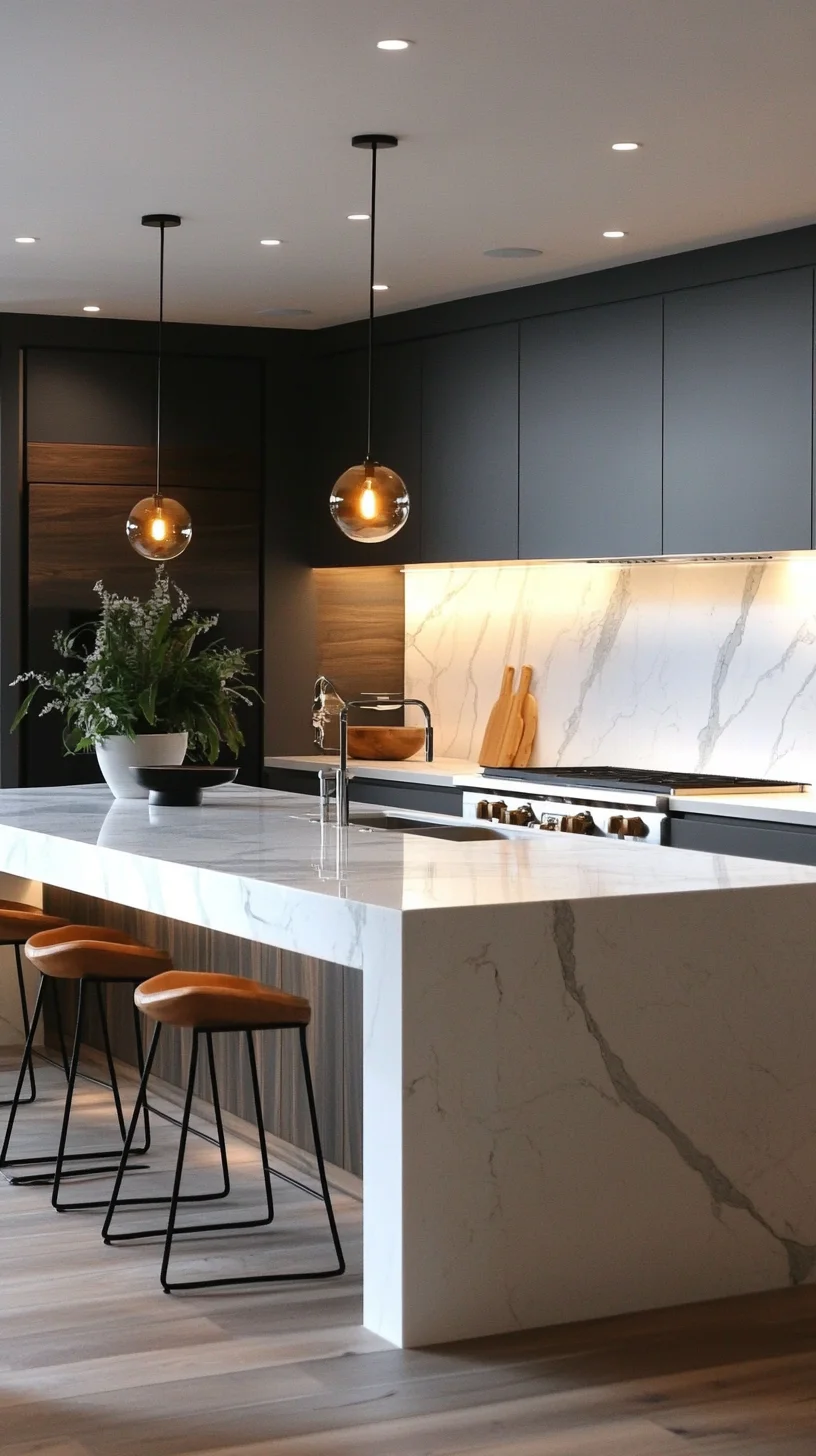 Elevate Your Culinary Space: Chic Marble Countertops & Warm Accents