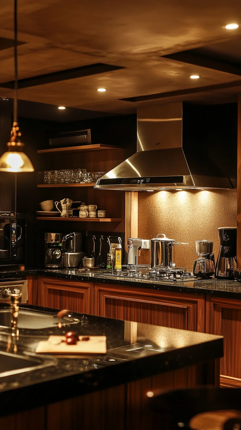 Elevate Your Culinary Space: Modern Elegance with Sleek Dark Wood and Stainless Steel