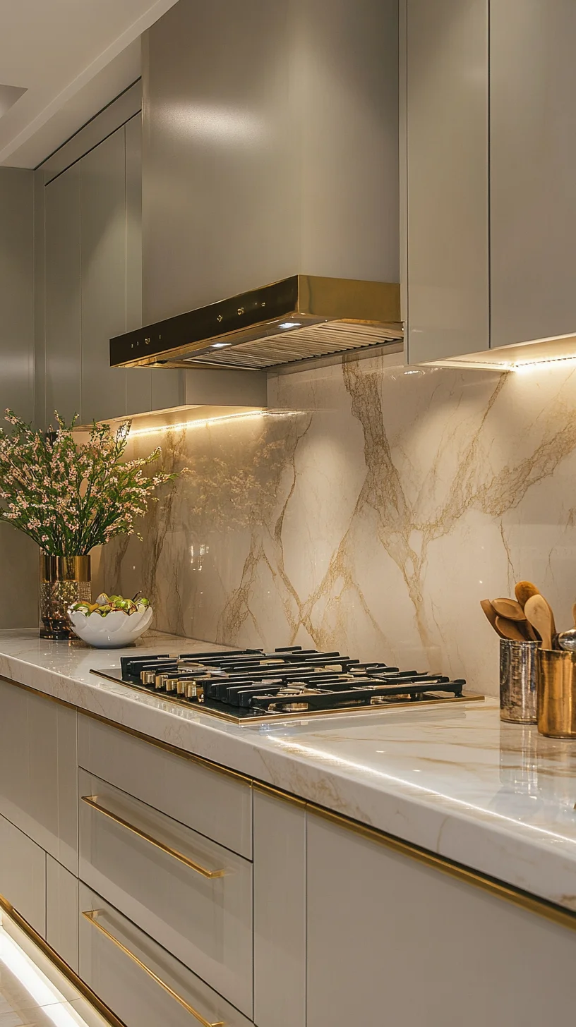 Elevate Your Culinary Space with Luxurious Marble Accents and Sleek Gold Hardware