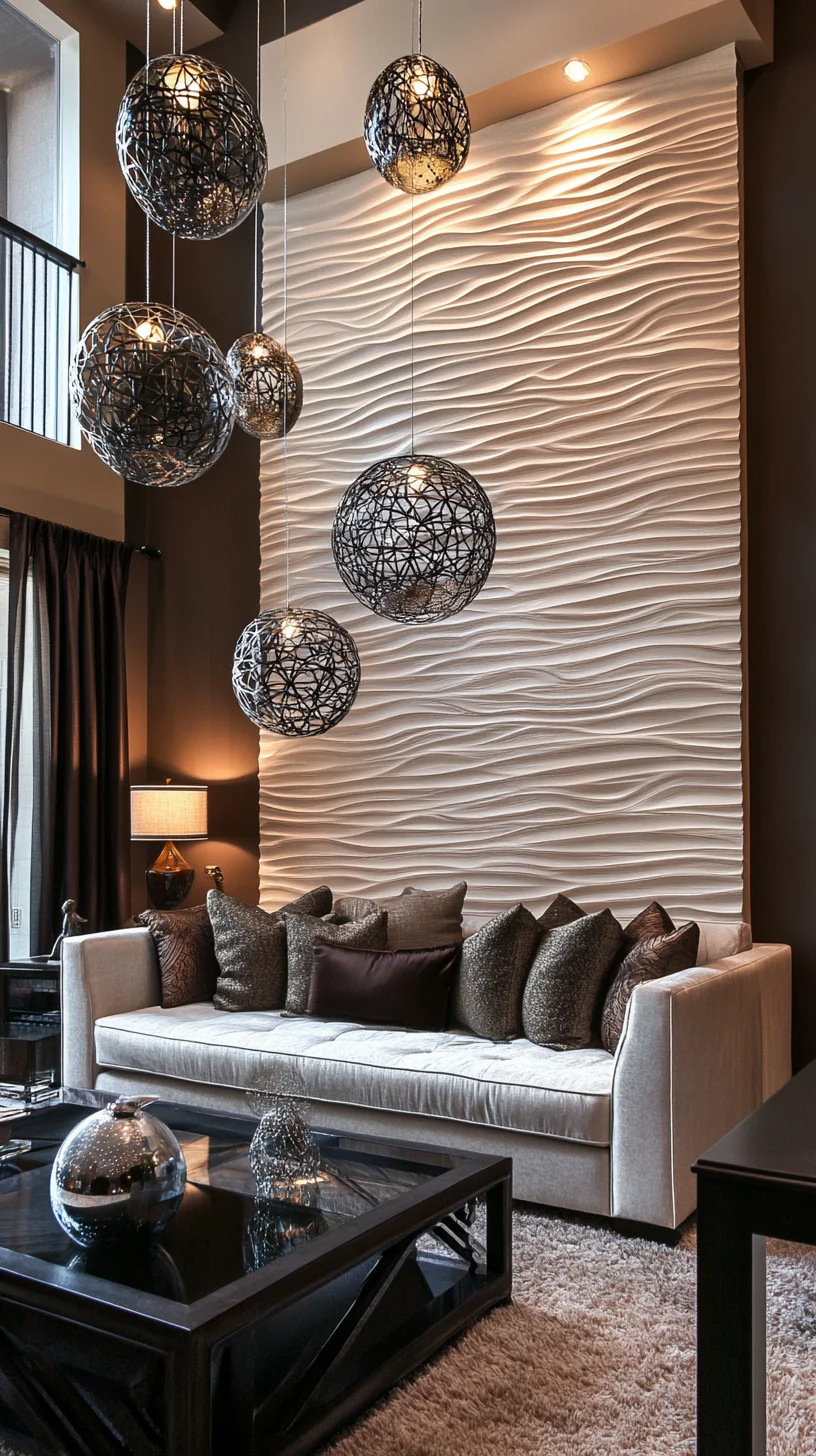 Elevate Your Living Room with Chic Textured Walls and Statement Lighting