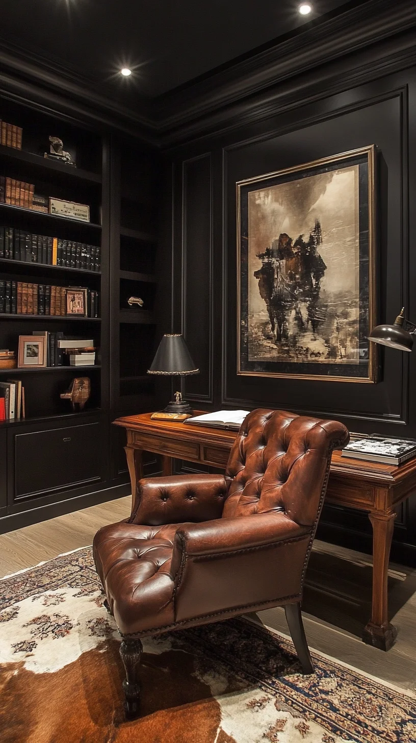 Elevate Your Space: Luxurious Dark Wood and Leather Office Décor