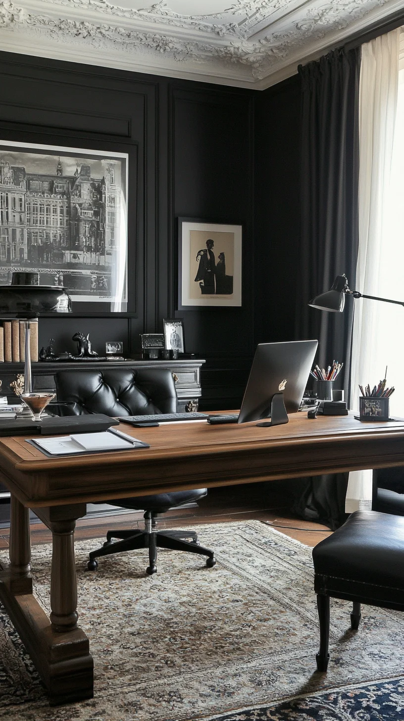 Elevate Your Workspace: Chic Black and Wood Office Design for Modern Professionals