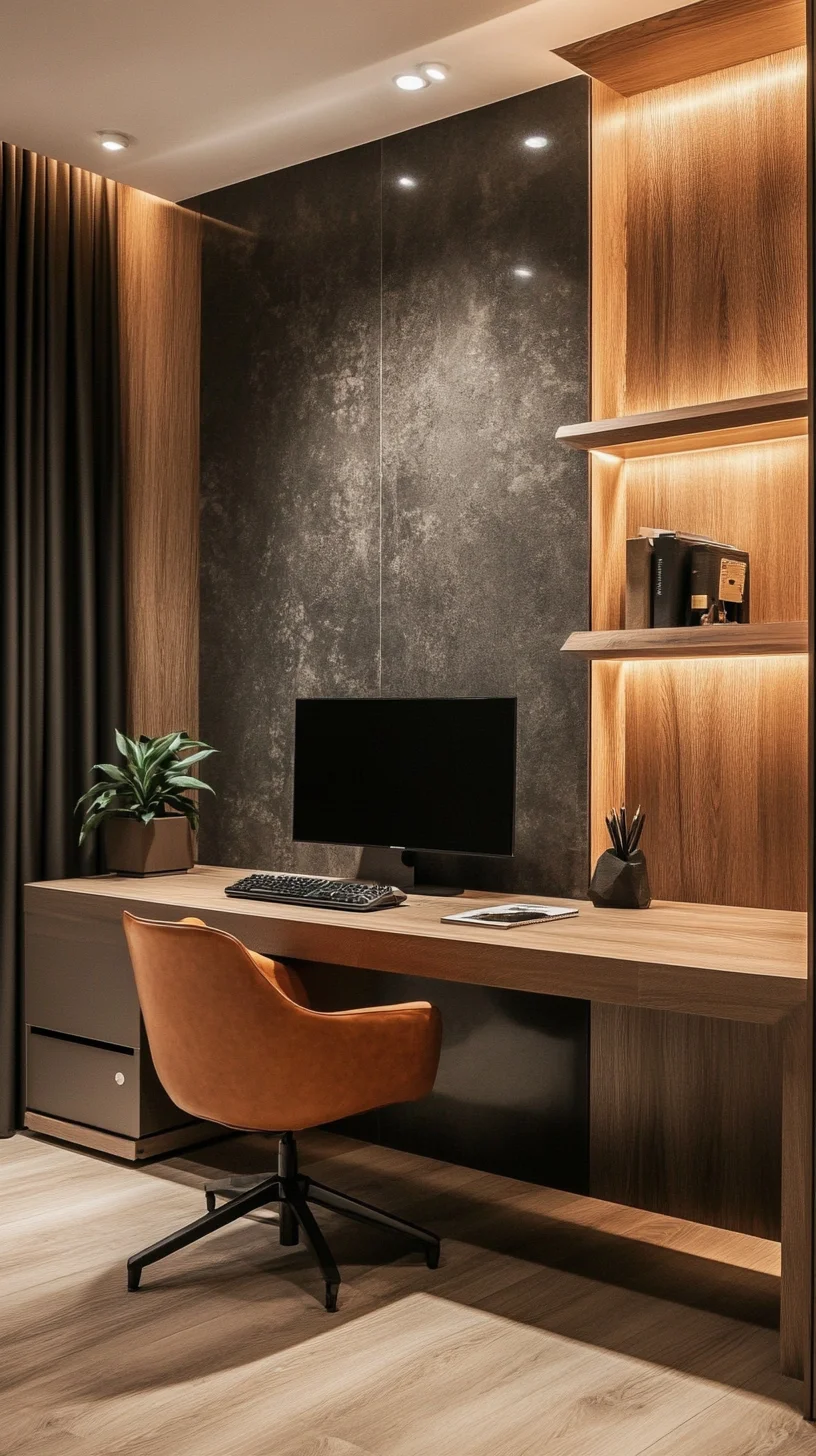 Elevate Your Workspace: Chic Modern Office Design with Sleek Lines and Warm Tones