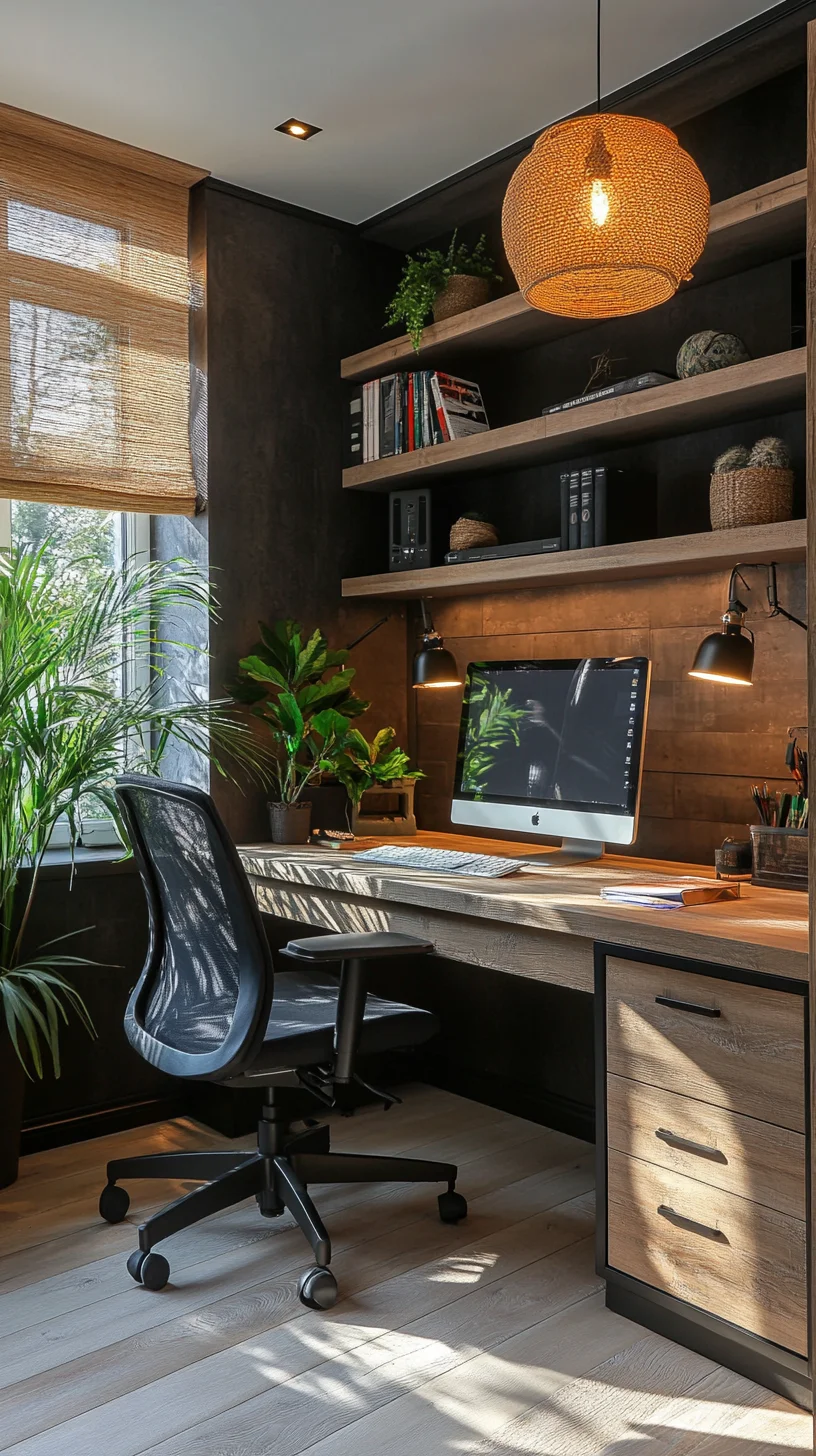 Elevate Your Workspace: Combining Warm Wood and Airy Greens for a Cozy Oasis