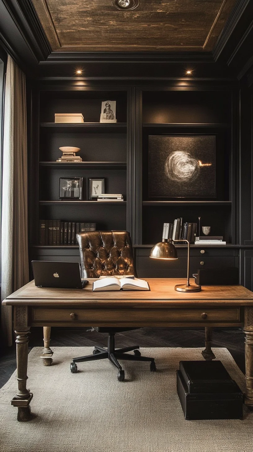 Elevate Your Workspace: Luxurious Black and Wood Mid-Century Modern Office Design