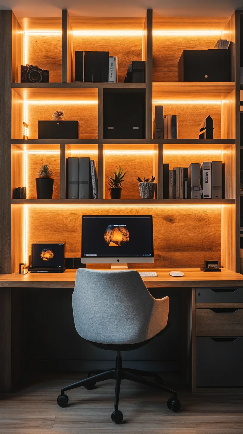 Elevate Your Workspace with Sleek Modern Decor and Warm Lighting