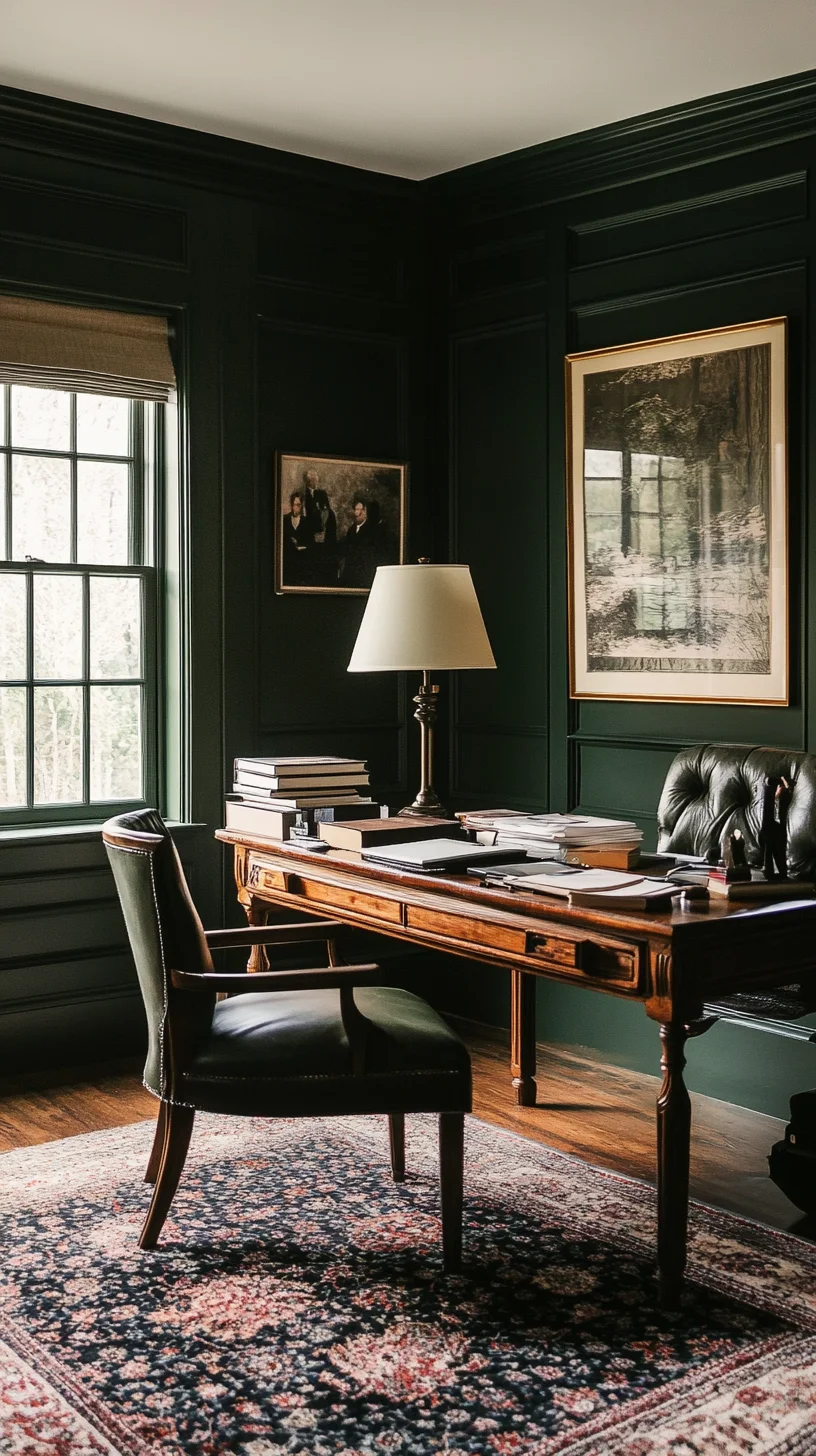 Elevate Your Workspace with Timeless Elegance: The Dark Green Office Retreat