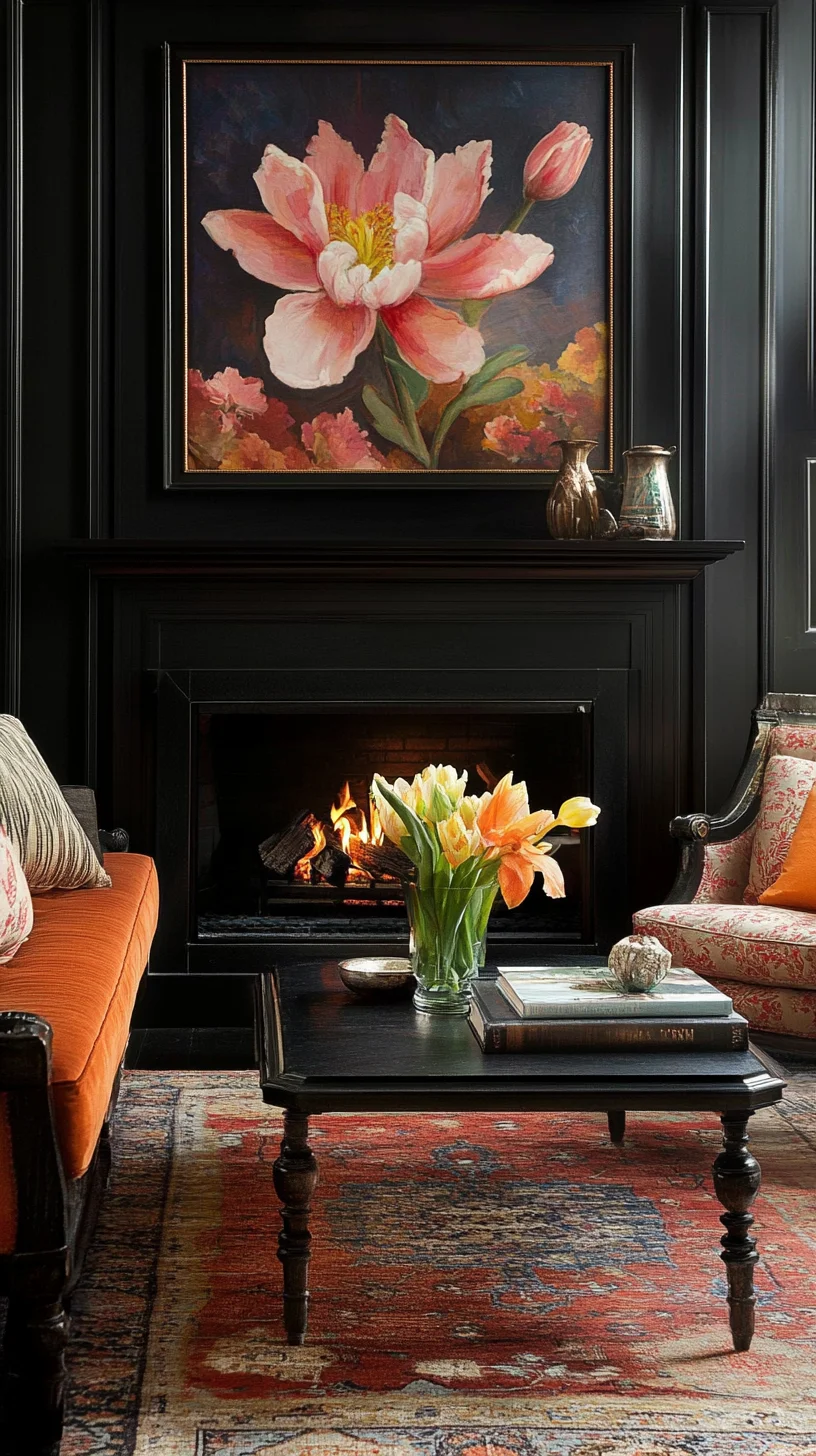 Embrace Elegance: Chic Black Walls with Vibrant Floral Touches