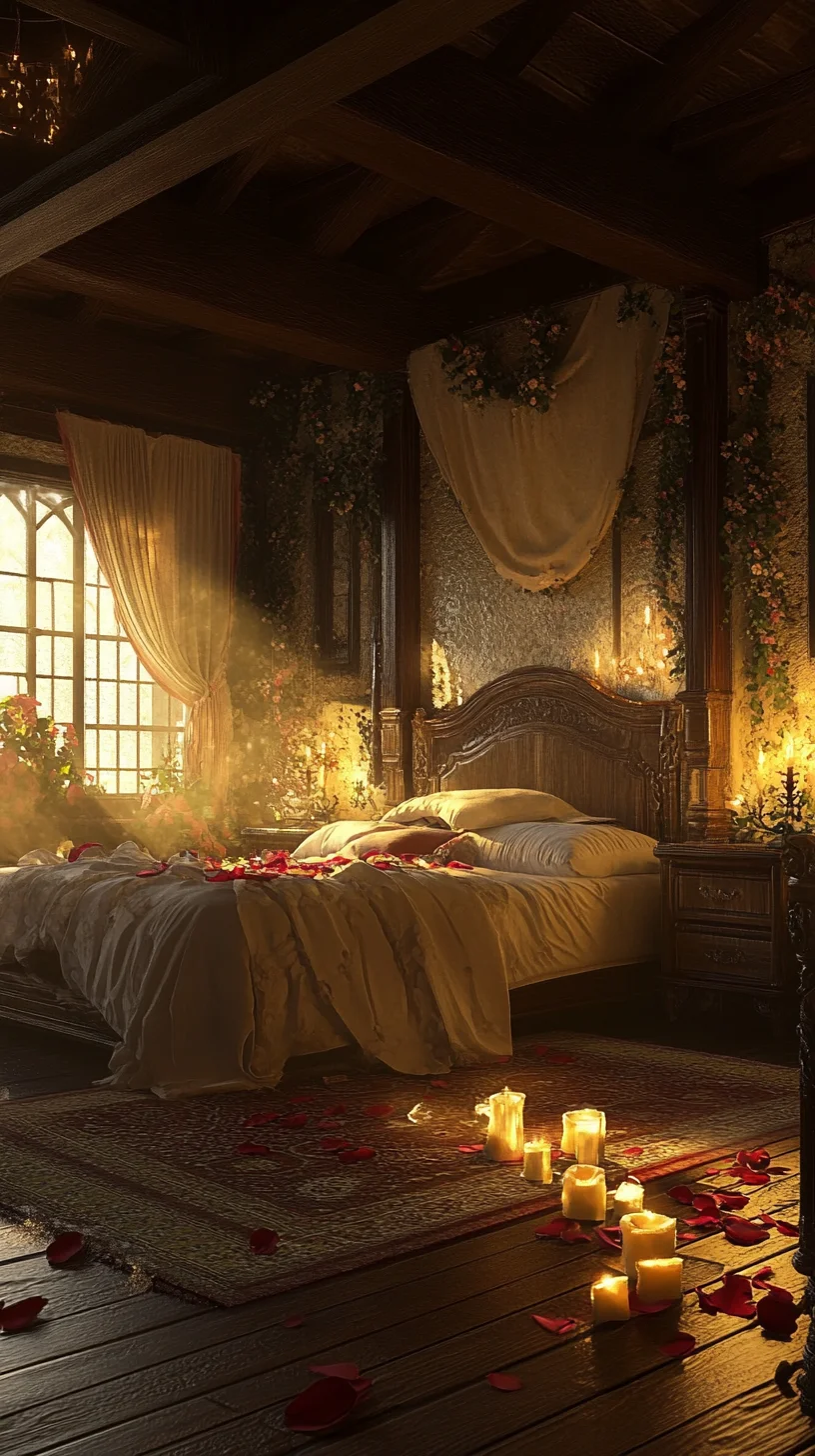 Embrace Romantic Luxury: A Cozy Bedroom Oasis Awash in Candlelight and Blooms