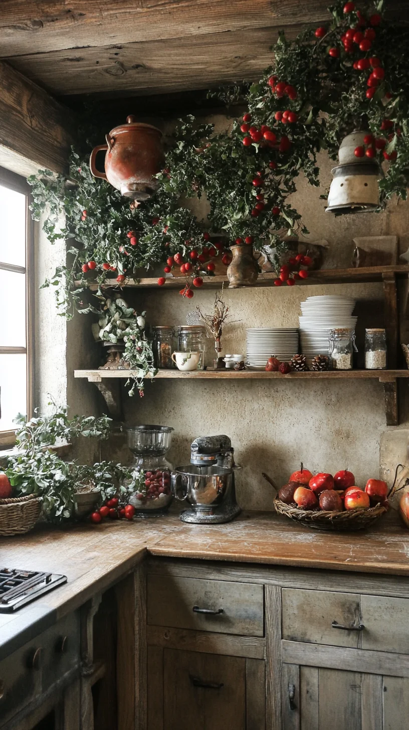 Embrace Rustic Charm: A Cozy Kitchen Aesthetic with Lush Greenery and Vintage Touches