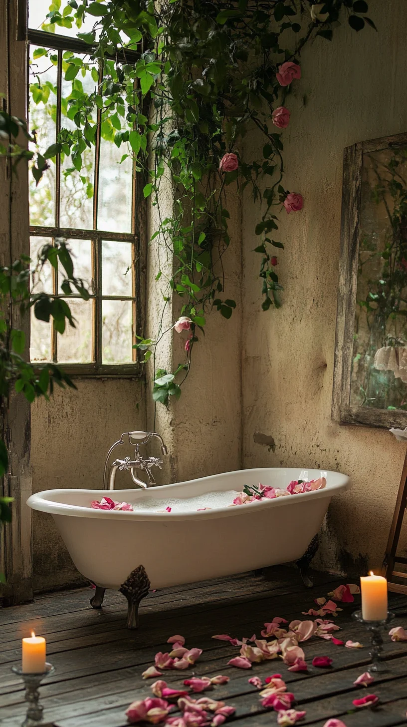 Embrace Serenity: A Rustic Glam Bathroom Oasis with Floral Elegance