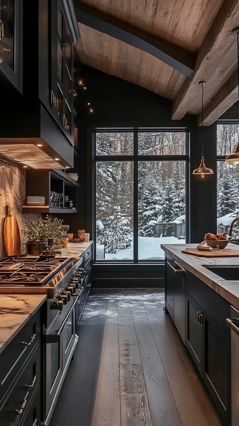 Embrace the Bold: A Chic Black Kitchen with Rustic Charm