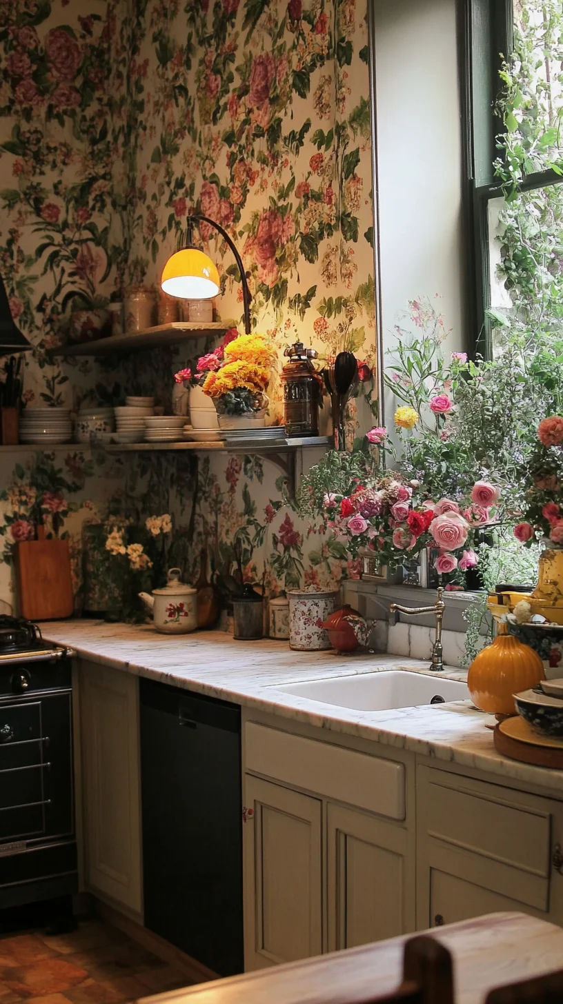 Embrace Vintage Charm with Floral Accents for a Cozy Kitchen Oasis