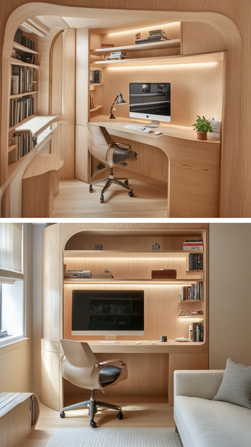 Heading: Transform Your Workspace: Embrace Elegant Minimalism with Warm Wood Accents