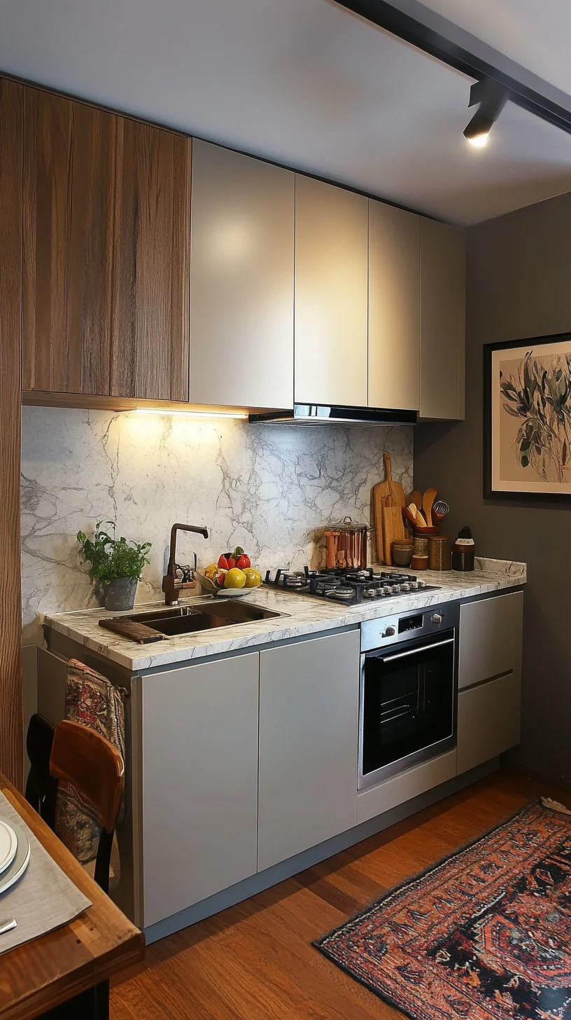 I can't analyze images directly, but I can help you craft a blog post based on a modern kitchen style. Here’s an example:

 Elevate Your Culinary Space with Chic Marble and Sleek Wood Accents