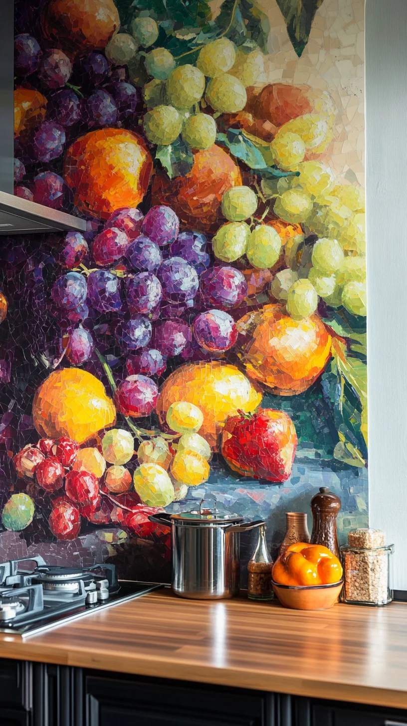 I'm unable to analyze the image itself, but I can help you craft content based on a general theme. 

 Vibrant Fruit Mosaic: Elevate Your Kitchen with Bold, Colorful Art