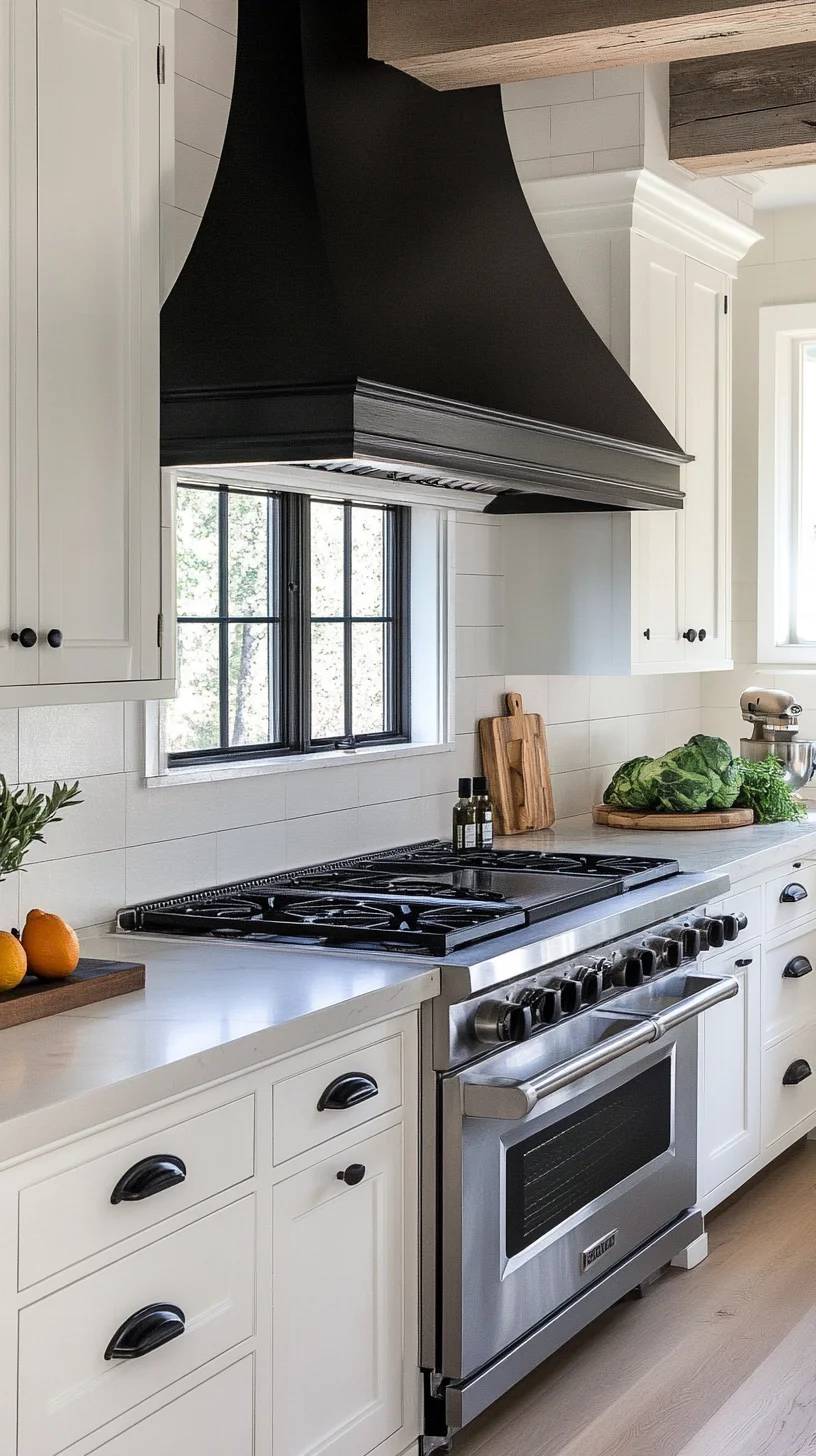 Sleek and Stylish: Modern Farmhouse Kitchen with Dramatic Black Hood