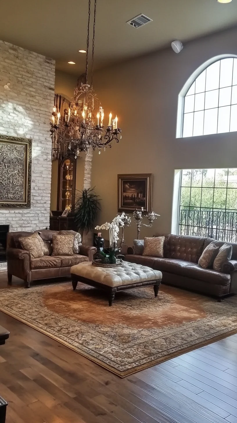 Timeless Elegance: Luxurious Leather and Rustic Charm in Living Room Design