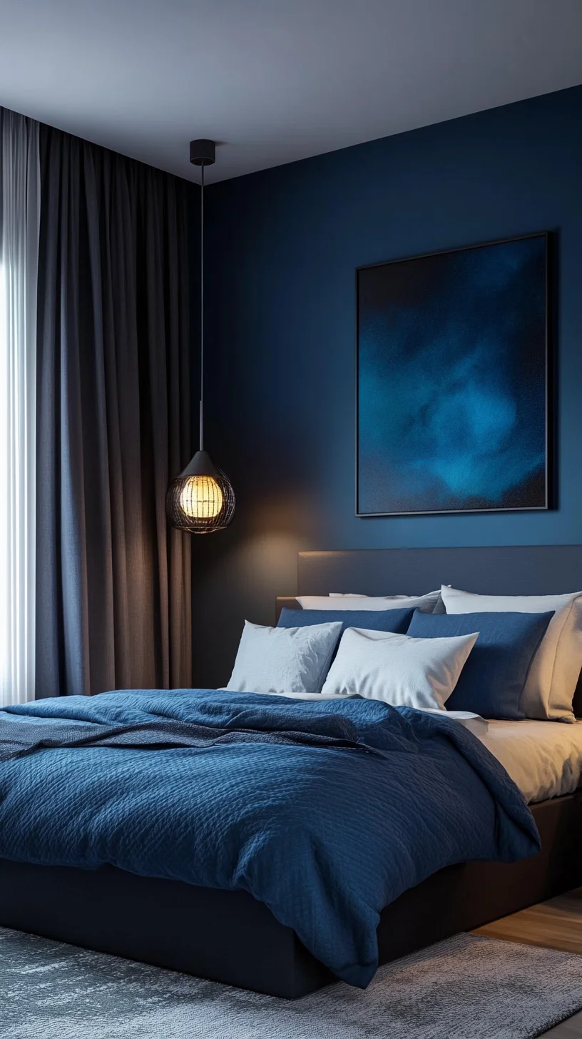 Transform Your Bedroom with Elegant Deep Blue Accents for a Cozy Retreat