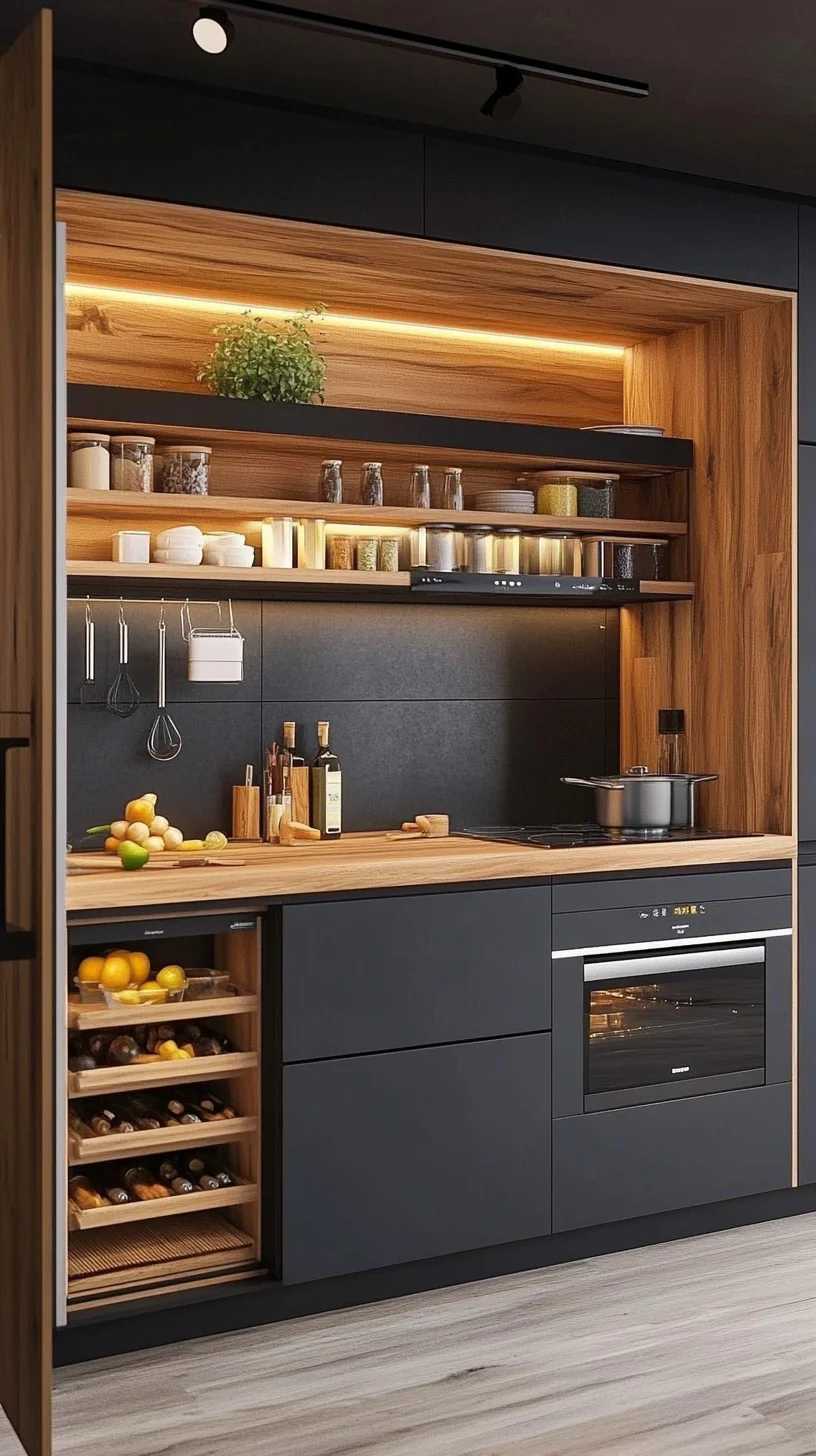 Transform Your Kitchen with Sleek Black and Wooden Elegance