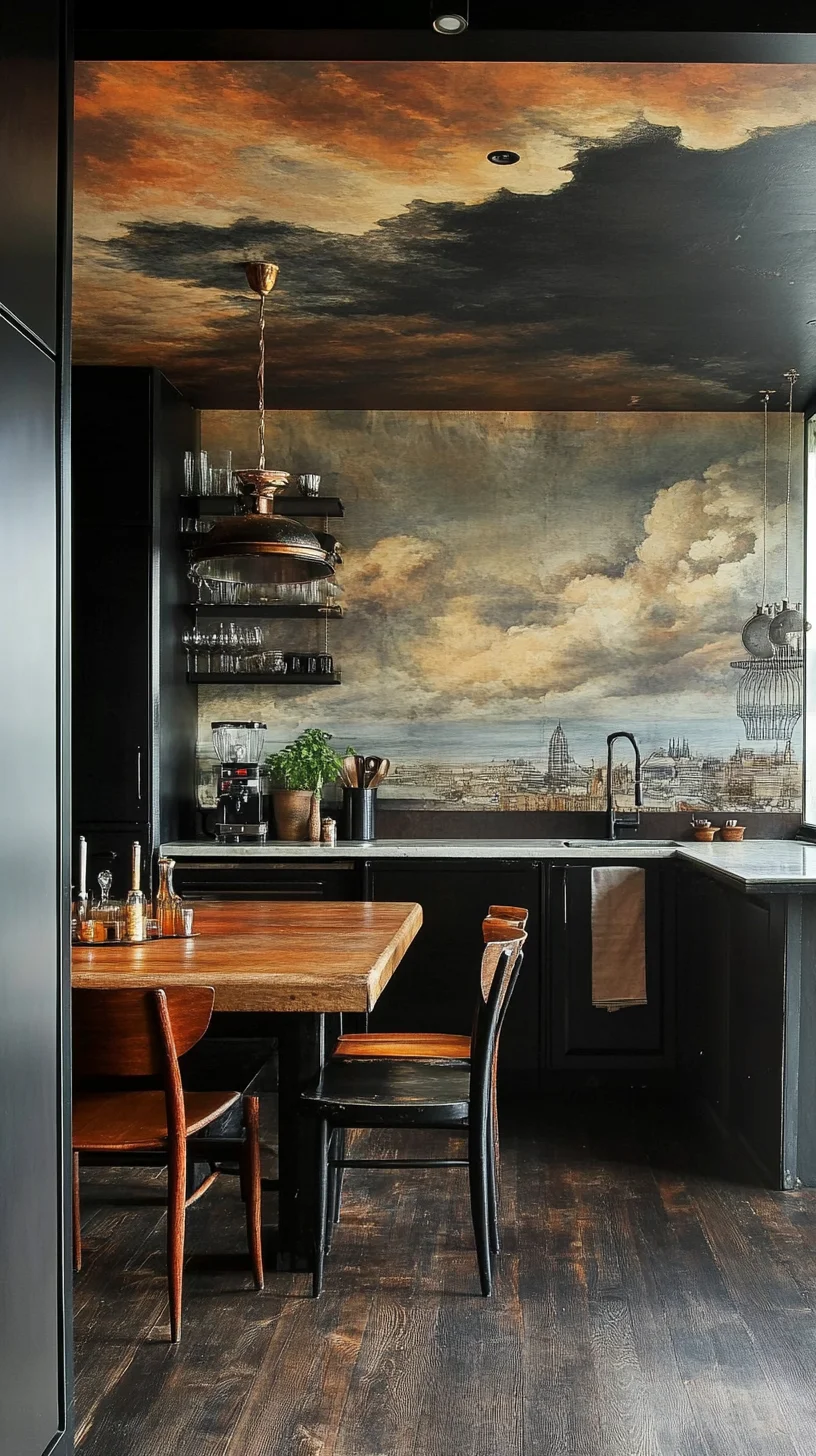 Transform Your Space: Bold Dark Aesthetic with Artistic Ceiling Design