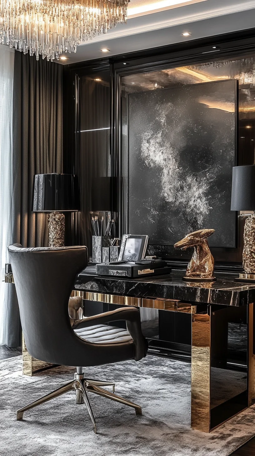 Transform Your Workspace: Elegant Black and Gold Décor with Modern Charm