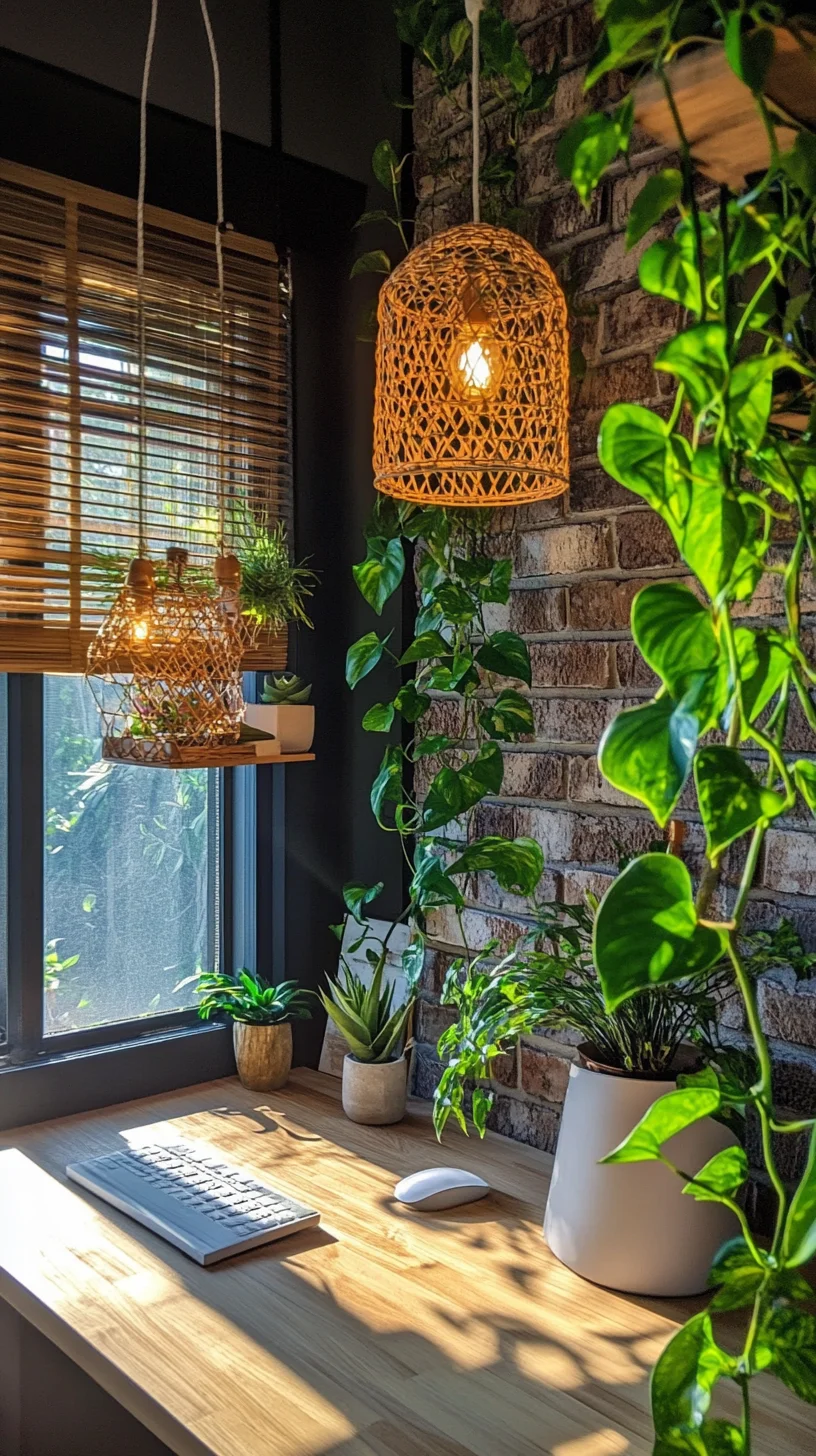 Transform Your Workspace with Lush Greenery and Cozy Rattan Accents